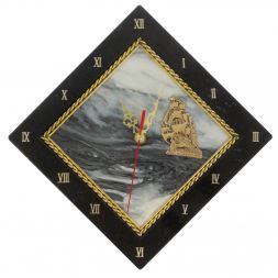 Часы настенные "Парусник" из змеевика и мрамора