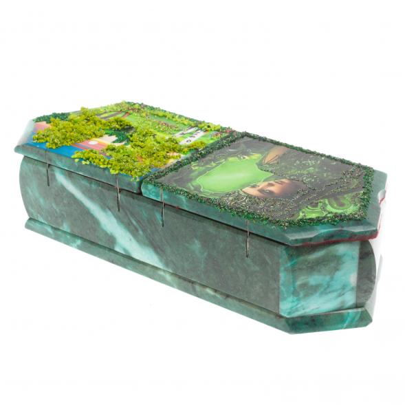 Шкатулка на два отделения &amp;quot;Хозяйка медной горы и летний пейзаж&amp;quot; из змеевика 129670