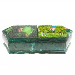 Шкатулка на два отделения &amp;quot;Хозяйка медной горы и летний пейзаж&amp;quot; из змеевика