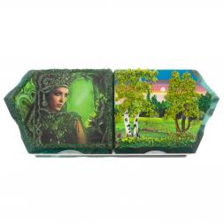 Шкатулка на два отделения &amp;quot;Хозяйка медной горы и летний пейзаж&amp;quot; из змеевика