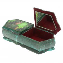 Шкатулка на два отделения &amp;quot;Хозяйка медной горы и летний пейзаж&amp;quot; из змеевика