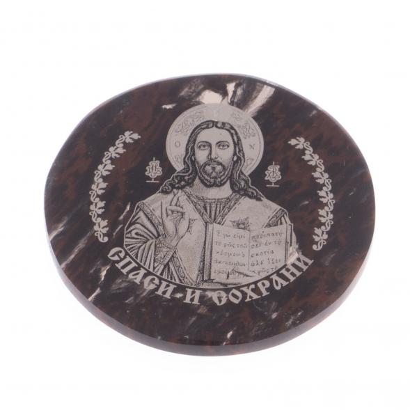 Икона в автомобиль &amp;quot;Спаситель&amp;quot; из коричневого обсидиана 47 мм 122011