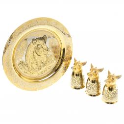 Подарочный набор &amp;quot;Кабан&amp;quot; тарелка и 3 стопки перевертыша Златоуст