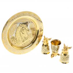 Подарочный набор &amp;quot;Кабан&amp;quot; тарелка и 3 стопки перевертыша Златоуст