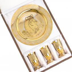 Подарочный набор &amp;quot;Кабан&amp;quot; тарелка и 3 стопки перевертыша Златоуст