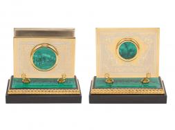 Настольный набор &amp;quot;Георгий Победоносец&amp;quot; из натурального малахита