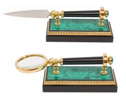 Настольный набор &amp;quot;Георгий Победоносец&amp;quot; из натурального малахита