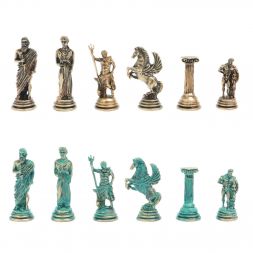 Шахматы &amp;quot;Подвиги Геракла&amp;quot; фигуры  бронза / патина 28х28 см из мрамора