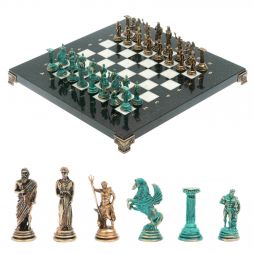 Шахматы &amp;quot;Подвиги Геракла&amp;quot; фигуры  бронза / патина 28х28 см из мрамора