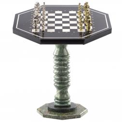 Шахматный стол "Римские" из змеевика и мрамора