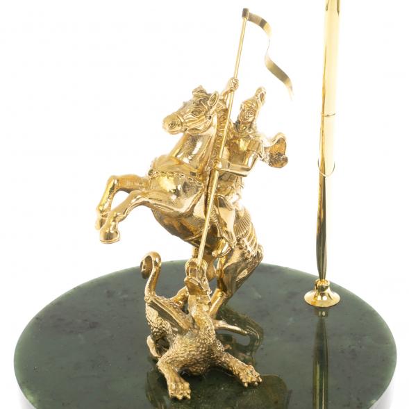 Статуэтка &amp;quot;Георгий Победоносец&amp;quot; с подставкой под ручку на нефрите 18х18х18 см 129921