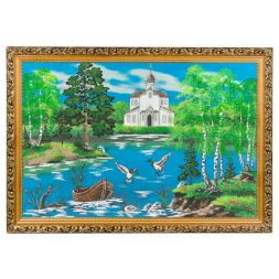 Картина &amp;quot;Церковь и утки&amp;quot; багет 46х66 см, каменная крошка