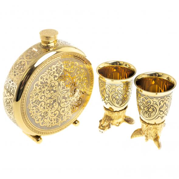 Подарочный набор &amp;quot;Кабан&amp;quot; фляжка и 2 стопки перевертыша Златоуст 123692