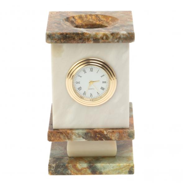 Карандашница с часами из офиокальцита 126945