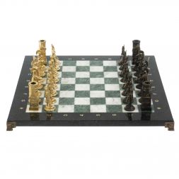 Шахматы из бронзы &amp;quot;Спарта&amp;quot; доска 40 х40 см мрамор / шабровский змеевик