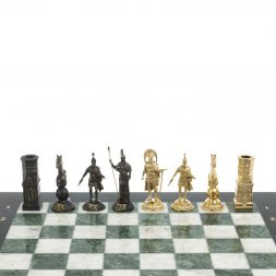 Шахматы из бронзы &amp;quot;Спарта&amp;quot; доска 40 х40 см мрамор / шабровский змеевик