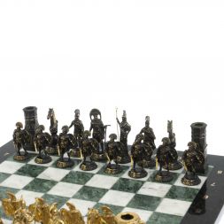 Шахматы из бронзы &amp;quot;Спарта&amp;quot; доска 40 х40 см мрамор / шабровский змеевик