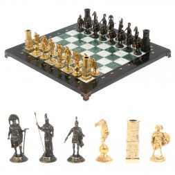 Шахматы из бронзы &amp;quot;Спарта&amp;quot; доска 40 х40 см мрамор / шабровский змеевик