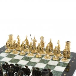 Шахматы из бронзы &amp;quot;Спарта&amp;quot; доска 40 х40 см мрамор / шабровский змеевик