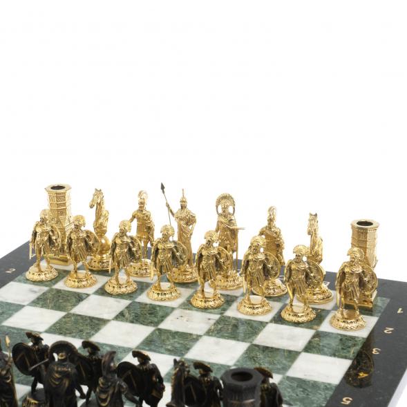 Шахматы из бронзы &amp;quot;Спарта&amp;quot; доска 40 х40 см мрамор / шабровский змеевик 127963