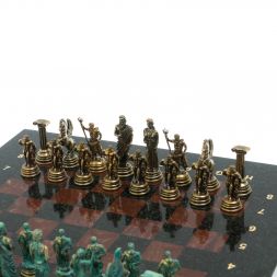 Шахматы &amp;quot;Подвиги Геракла&amp;quot; бронза / патина 28х28 см из лемезита