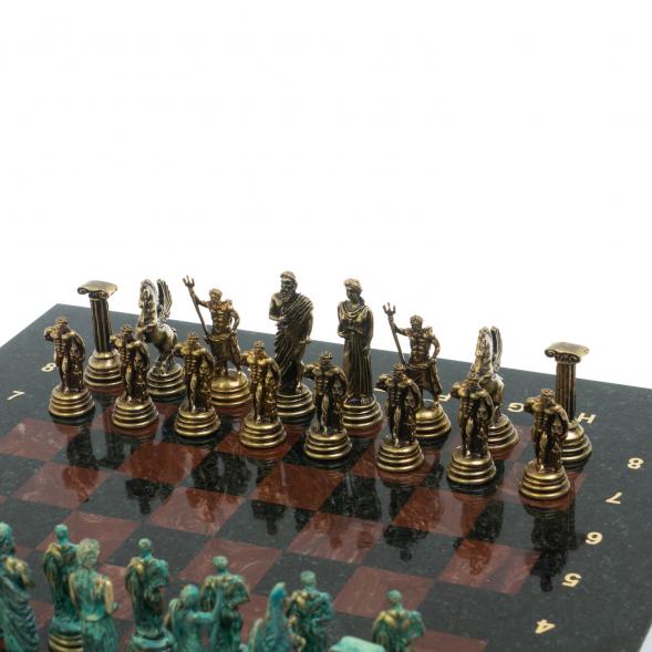 Шахматы &amp;quot;Подвиги Геракла&amp;quot; бронза / патина 28х28 см из лемезита 128196