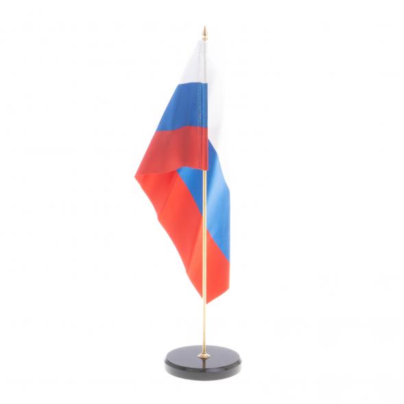 Флагшток настольный с флагом России на круглой подставке из черного обсидиана 7х7х30,5 см 124361