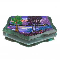 Шкатулка Корона с рисунком Рассвет 18х9х6,5 см змеевик