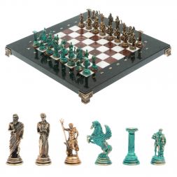 Шахматы &amp;quot;Подвиги Геракла&amp;quot; фигуры бронза / патина 28х28 см из мрамора и лемезита