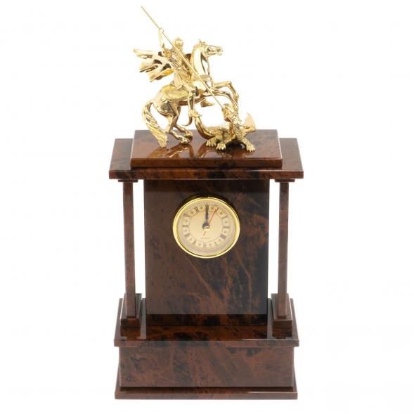 Настольные часы &amp;quot;Георгий Побеносец&amp;quot;из коричневого обсидиана 129606