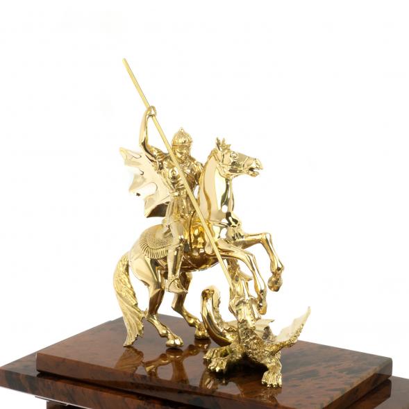 Настольные часы &amp;quot;Георгий Побеносец&amp;quot;из коричневого обсидиана 129606