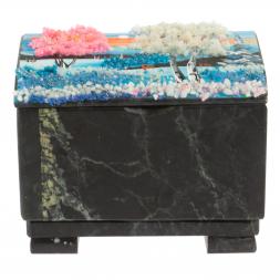 Шкатулка &amp;quot;Сундучок&amp;quot; змеевик рисунок зима 11,5х8х8 см