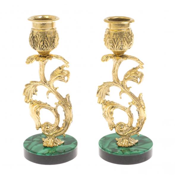 Набор подсвечников 2 шт из бронзы на подставке из малахита 129984