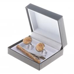 Набор запонки круглые и зажим для галстука камень оникс