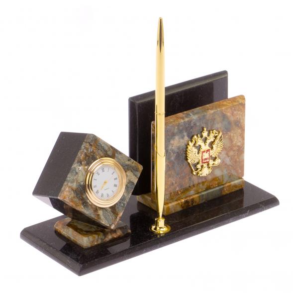 Письменный набор &amp;quot;Герб РФ&amp;quot; камень офиокальцит 125192
