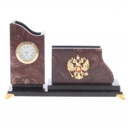 Настольная визитница с карандашницей &amp;quot;Герб&amp;quot; камень лемезит