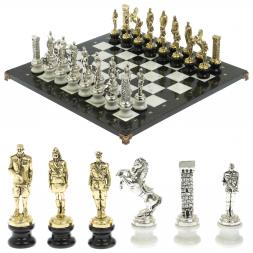 Шахматы "Великая Отечественная война" на подставках доска 48х48 см мрамор/змеевик