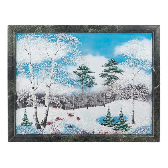 Картина из камня &amp;quot;Зимний пейзаж&amp;quot; рамка змеевик 34х44 см 120903