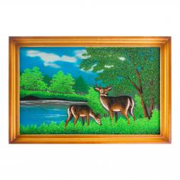 Картина из каменной крошки &amp;quot;Олени&amp;quot; багет дерево 46х66 см