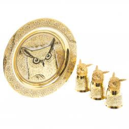Подарочный набор &amp;quot;Филин&amp;quot; тарелка и 3 стопки перевертыша Златоуст