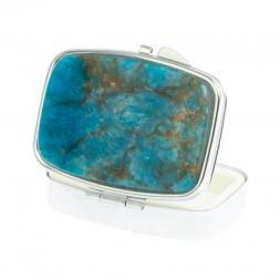 Таблетница на 2 отделения камень голубой апатит цвет серебро