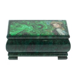 Шкатулка &amp;quot;Хозяйка медной горы. Малахит&amp;quot; из змеевика 16х8х7,5 см