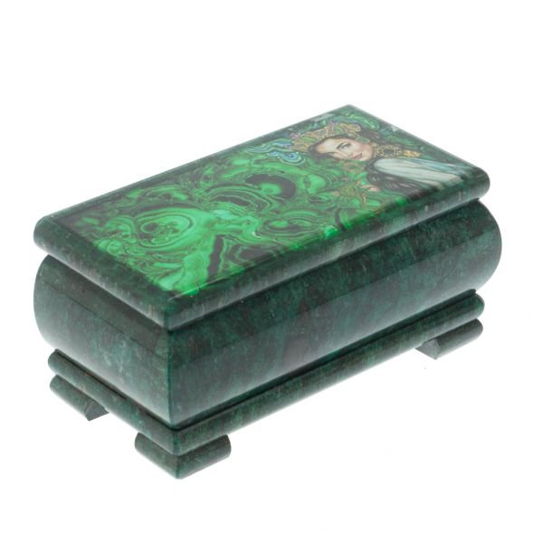 Шкатулка &amp;quot;Хозяйка медной горы. Малахит&amp;quot; из змеевика 16х8х7,5 см 128283