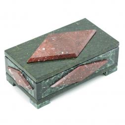 Каменная шкатулка "Ромб" большой змеевик креноид 19х10х7,5 см