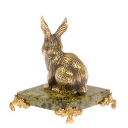 Статуэтка из бронзы &amp;quot;Кролик&amp;quot; на подставке из змеевика