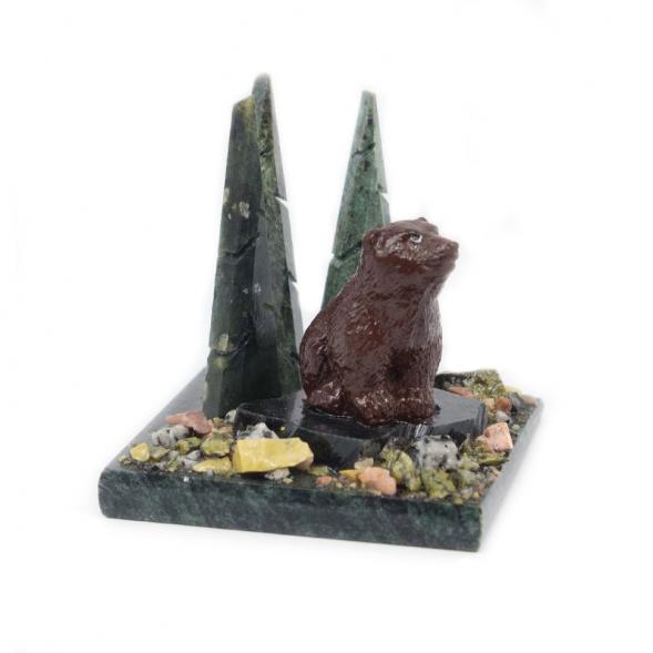 Сувенир &amp;quot;Мишка сидящий в бору&amp;quot; змеевик 116704