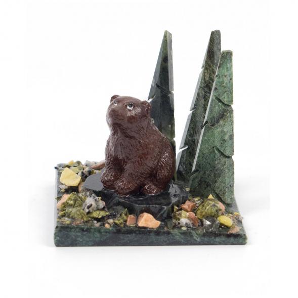 Сувенир &amp;quot;Мишка сидящий в бору&amp;quot; змеевик 116704