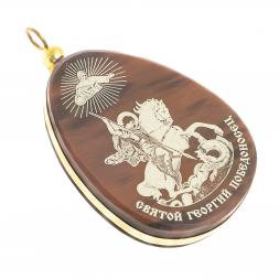 Брелок-кулон оберег &amp;quot;Св. Георгий Победоносец&amp;quot; камень обсидиан