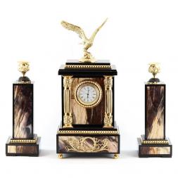 Каминные часы с подсвечниками "Орел" бронза яшма