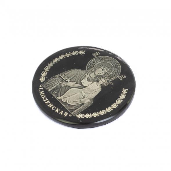 Икона в автомобиль &amp;quot;Смоленская БМ&amp;quot; обсидиан черный 47 мм 122021